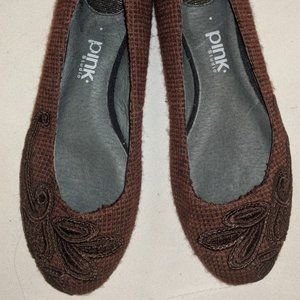 PINK STUDIO Tweed Flats w/Floral Embroidery